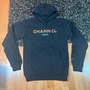 Channel Zero Hoodie Black multicolor spellout Mens Sz Small NEW